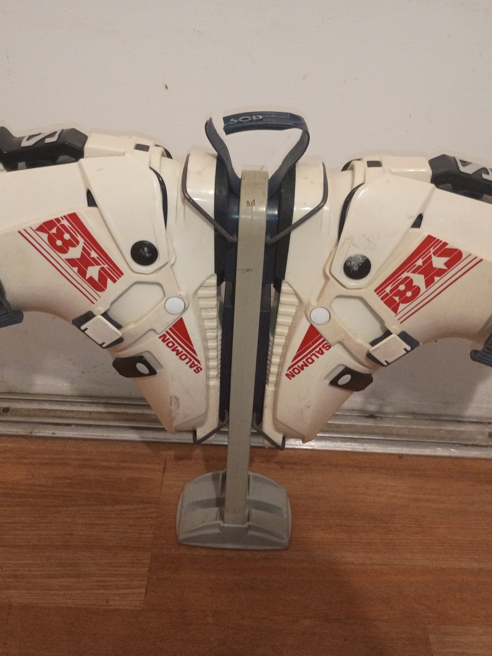Salomon White Ski Boot Holders with Red Accents